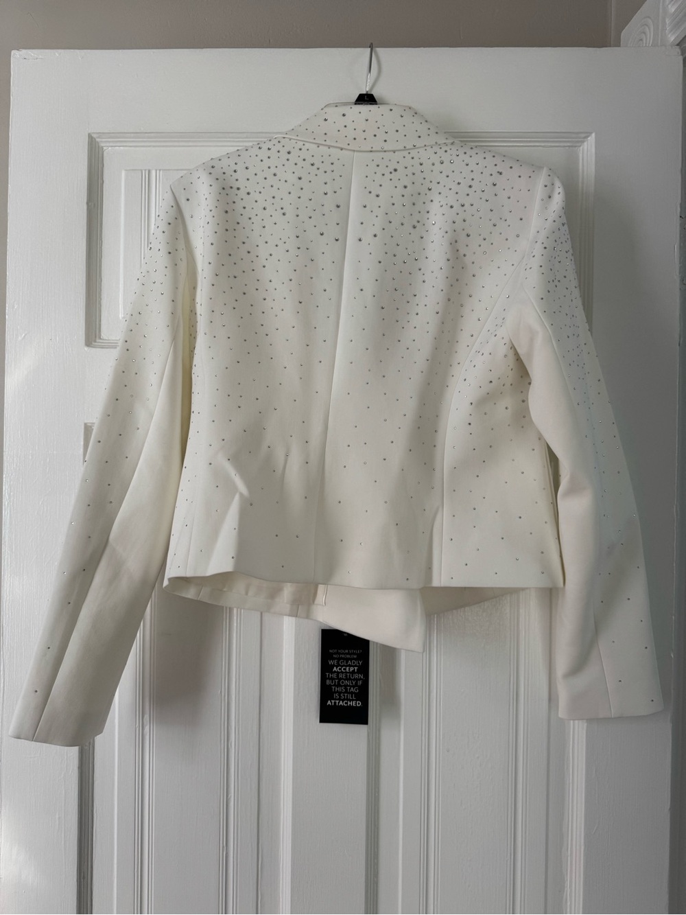 Women's White Embellished Double-Breasted Cropped Blazer - Picture 8 of 11